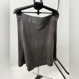 Gray Wool Flared A-Line Wool Trim Women Waist Band Skirt 2 X